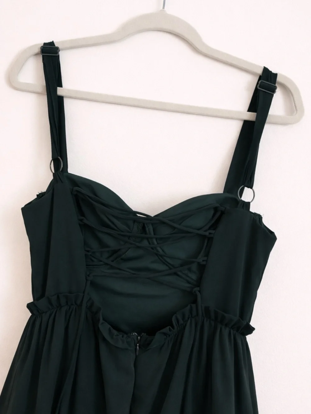 Lulus Dark Green Tiered Maxi Dress Lace-Up Back Sleeveless Size S